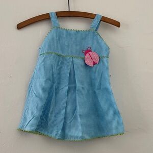 Blue Checkered Kids Dress with Pink Ladybug